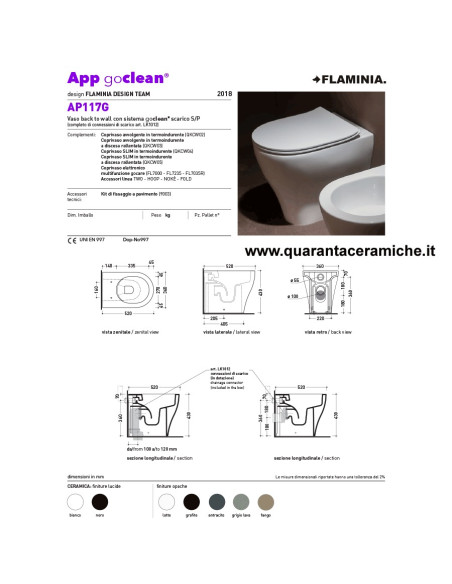 Ceramica Flaminia App kit sospeso vaso Goclean, bidet e coprivaso rallentato slim