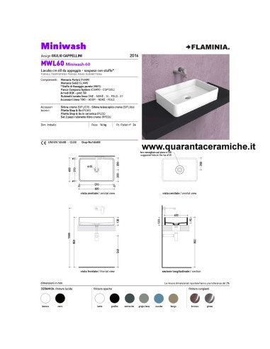 Flaminia Acquagrande lavabo sospeso o da appoggio cm 60