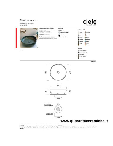 Cielo Shui bacinella da appoggio cm 40