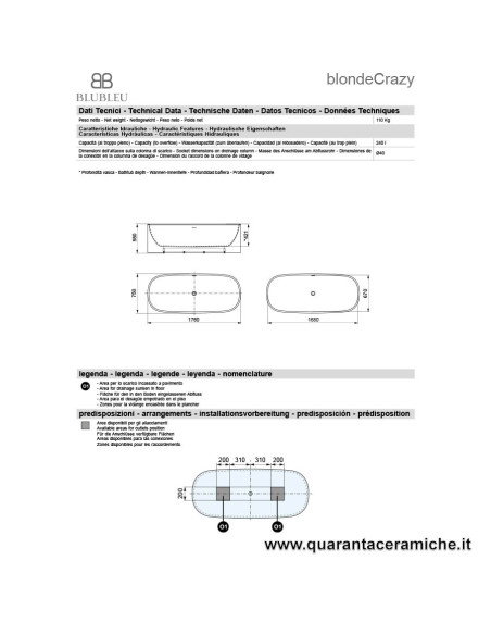 Kerasan Retrò vasca bianca 170x77 con piedi, colonna e sifone di scarico