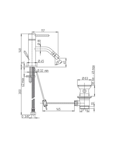 Paini Cox small miscelatore lavabo tipo alto, bidet e vasca esterno con doccia duplex