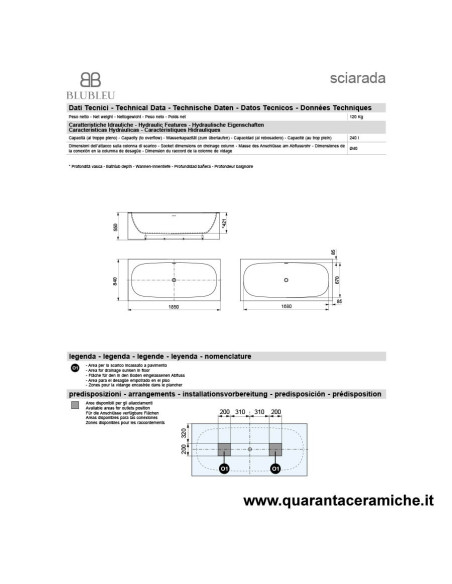 Kerasan Retrò vasca bianca 170x77 con piedi, colonna e sifone di scarico