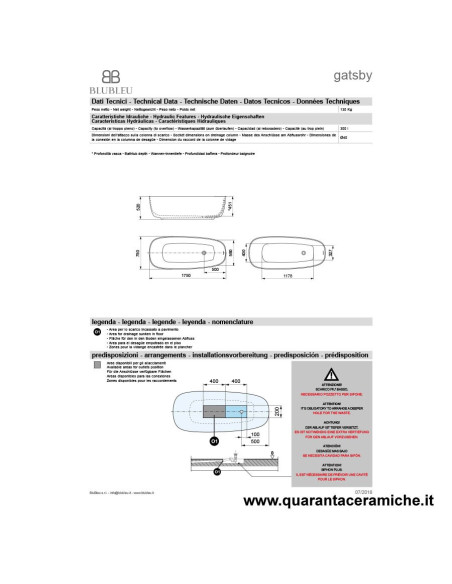 Kerasan Retrò vasca bianca 170x77 con piedi, colonna e sifone di scarico