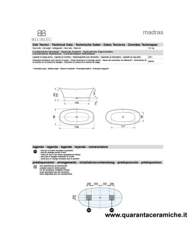 Kerasan Retrò vasca bianca 170x77 con piedi, colonna e sifone di scarico