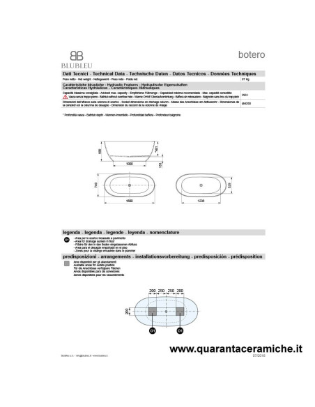 Kerasan Retrò vasca bianca 170x77 con piedi, colonna e sifone di scarico