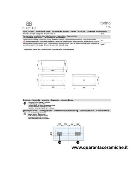 Kerasan Retrò vasca bianca 170x77 con piedi, colonna e sifone di scarico