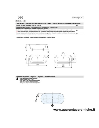 Kerasan Retrò vasca bianca 170x77 con piedi, colonna e sifone di scarico