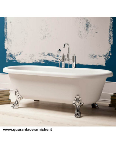 Kerasan Retrò vasca bianca 170x77 con piedi, colonna e sifone di scarico