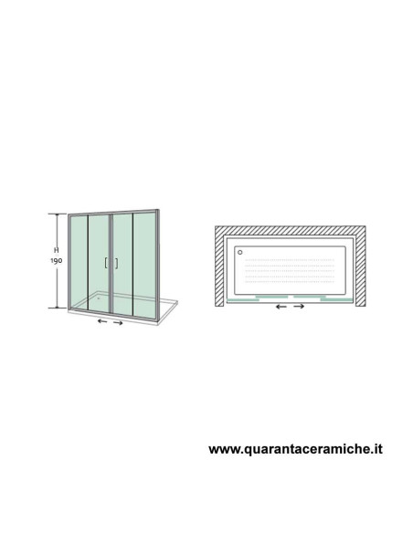 Nolan nicchia Large scorrevole 160 cm trasparente cristallo 6mm altezza 185 cm