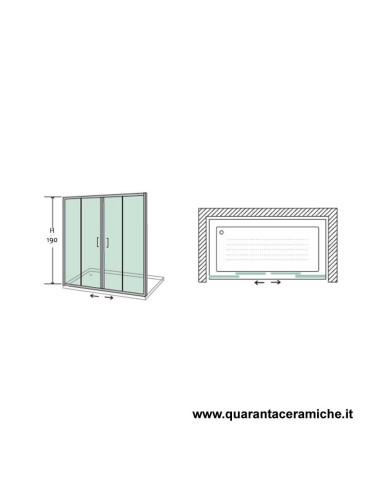 Nolan nicchia Large scorrevole 180 cm trasparente cristallo 6mm altezza 185 cm