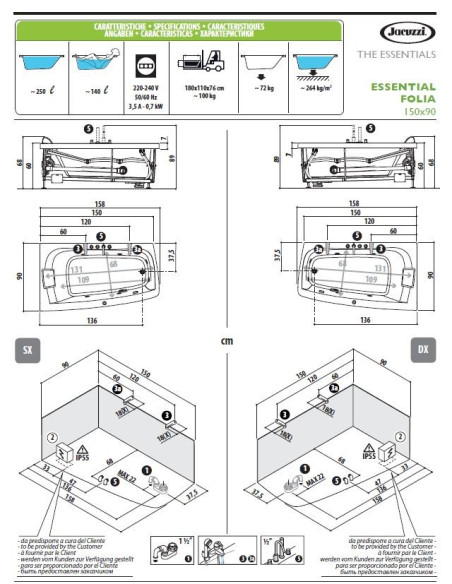 Kerasan Retrò vasca bianca 170x77 con piedi, colonna e sifone di scarico