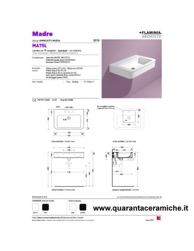 Ceramica Flaminia Bloom lavabo a consolle sospeso cm 107 bianco