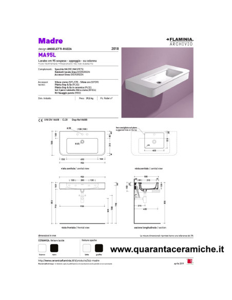 Ceramica Flaminia Bloom lavabo a consolle sospeso cm 107 bianco