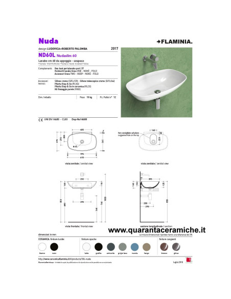 Ceramica Flaminia Bloom lavabo a consolle sospeso cm 107 colorato