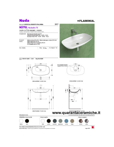 Ceramica Flaminia Bloom lavabo a consolle sospeso cm 107 colorato