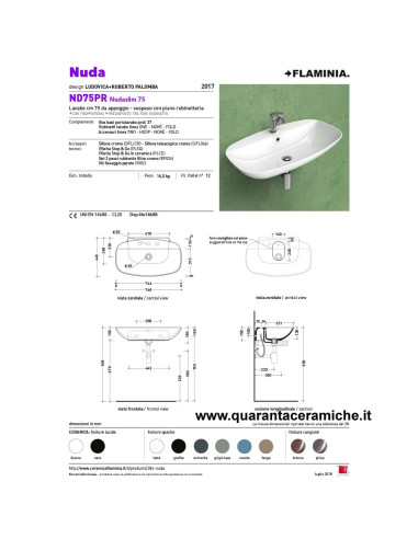 Ceramica Flaminia Bloom lavabo a consolle sospeso cm 107 colorato