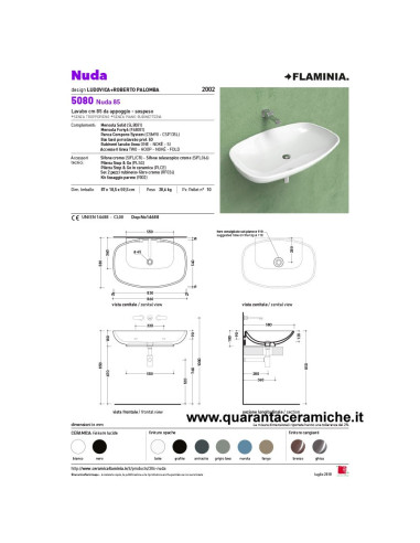 Ceramica Flaminia Bloom lavabo a consolle sospeso cm 107 colorato