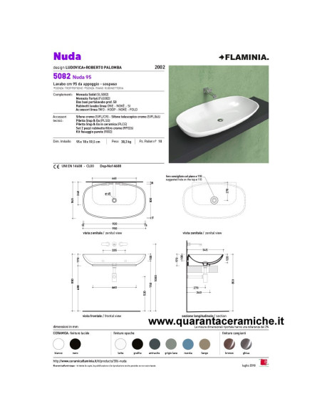 Ceramica Flaminia Bloom lavabo a consolle sospeso cm 107 colorato