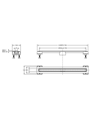 Canalina Doccia Design 20 cm