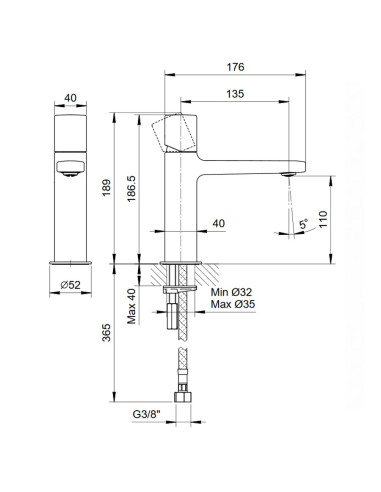 Fantini AF/21 Miscelatore lavabo monoforo cromo con cartuccia progressiva