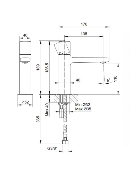 Fantini AF/21 Miscelatore lavabo monoforo cromo con cartuccia progressiva