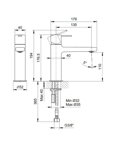 Fantini AF/21 Miscelatore lavabo monoforo cromo con cartuccia progressiva