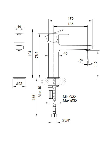 Fantini AF/21 Miscelatore lavabo monoforo cromo con cartuccia progressiva