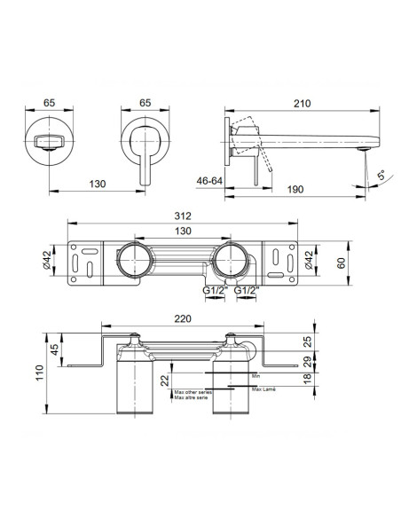 Fantini AF/21 Miscelatore lavabo monoforo cromo con cartuccia progressiva
