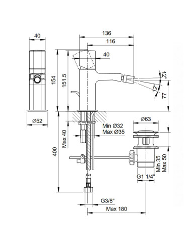 Fantini AF/21 Miscelatore lavabo monoforo cromo con cartuccia progressiva