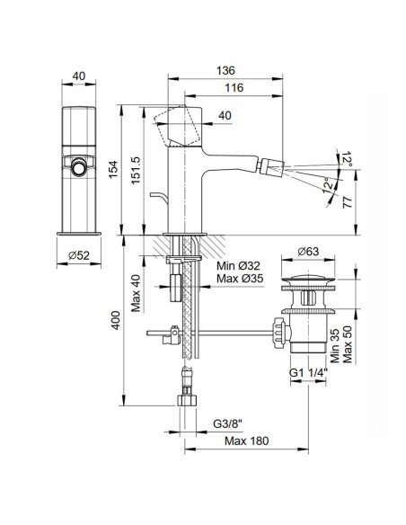 Fantini AF/21 Miscelatore lavabo monoforo cromo con cartuccia progressiva