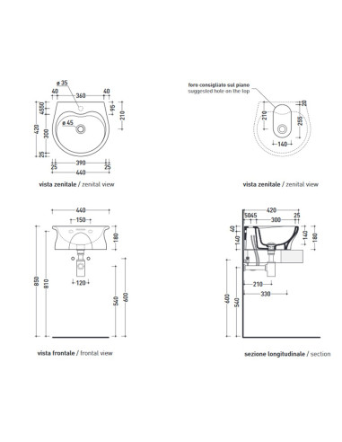 Flaminia Bonola lavabo da appoggio cm 50