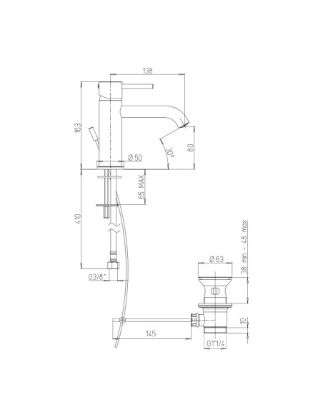 Paini Cox small miscelatore monocomando lavabo scarico automatico 1"1/4
