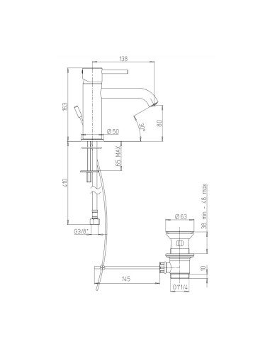 Paini Cox small miscelatore monocomando lavabo scarico automatico 1"1/4