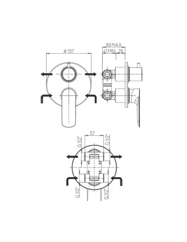 Paini Cox miscelatore doccia incasso con deviatore rotativo 2 uscite