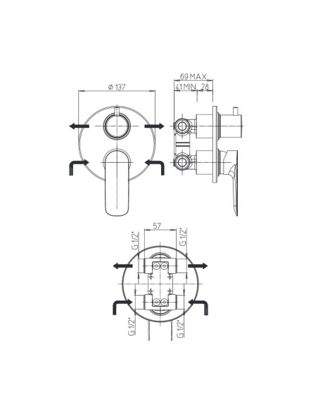 Paini Cox miscelatore doccia incasso con deviatore rotativo 2 uscite