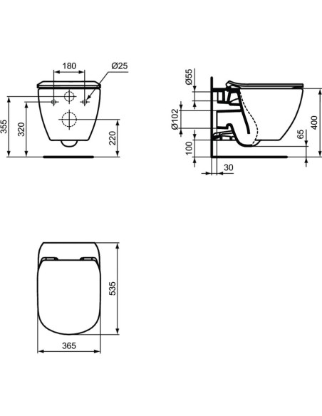 Ideal Standard Tesi wall hung toilet pan Aquablade with soft close seat and bidet