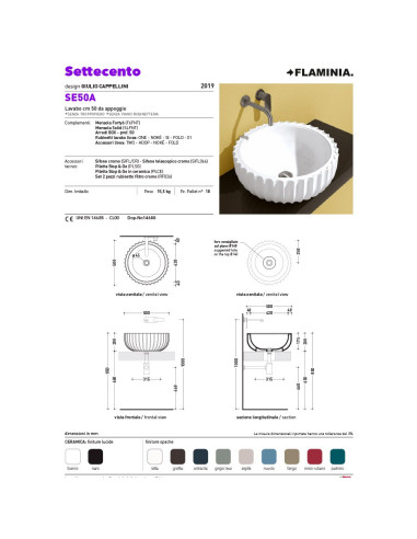 Flaminia Doppio Zero lavabo da appoggio cm 46x14