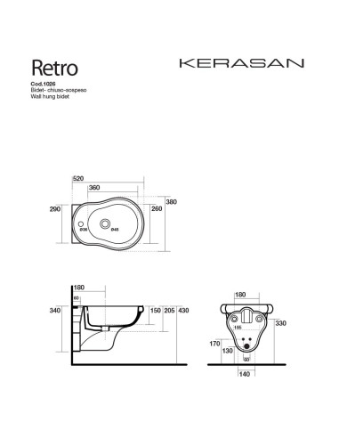 Sanitari Retrò sosepsi vaso, bidet e coprivaso