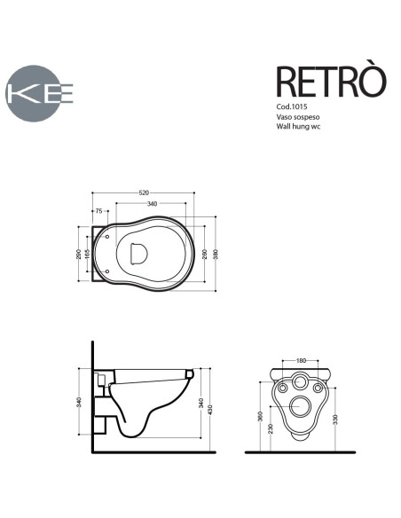 Sanitari Retrò sosepsi vaso, bidet e coprivaso