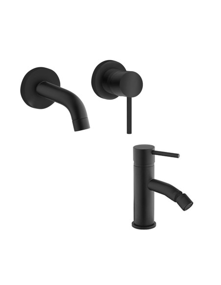 Paini Cox Open Matt Black basin and bidet taps with plugs waste