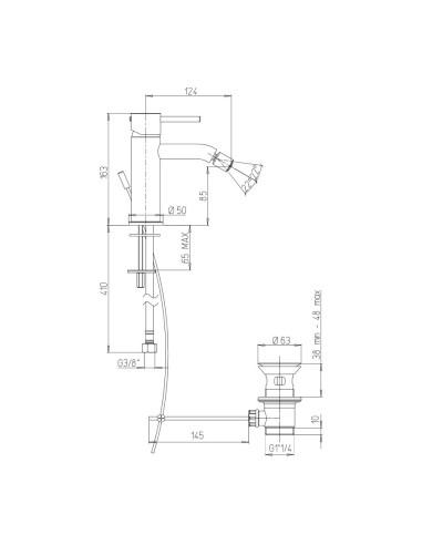 Paini Cox Open Matt Black basin and bidet taps with plugs waste