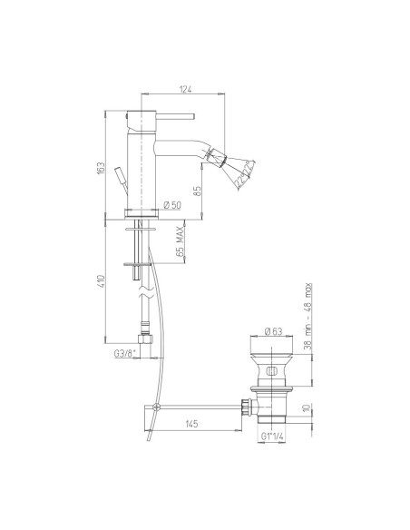 Paini Cox NERO wall-mounted basin mixer and bidet and built-in shower with diverter