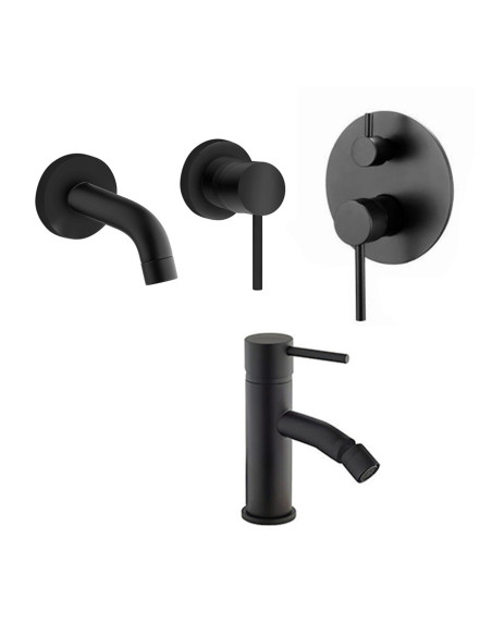 Paini Cox NERO wall-mounted basin mixer and bidet and built-in shower with diverter