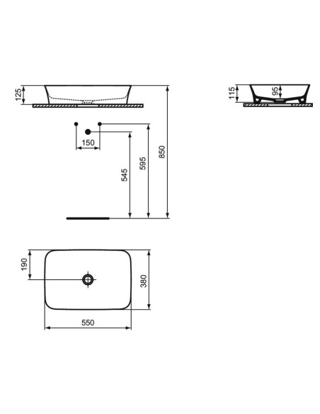 Ideal Standard Ipalyss ultra-thin countertop washbasin 55x38