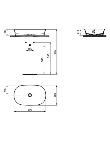Ideal Standard Ipalyss ultra-thin oval washbasin 60x38