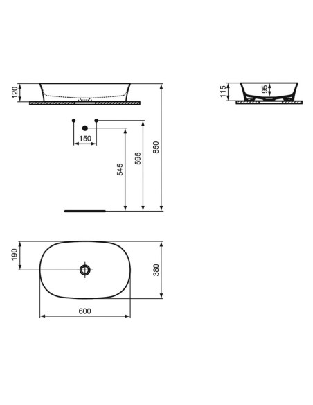 Ideal Standard Ipalyss ultra-thin oval washbasin 60x38
