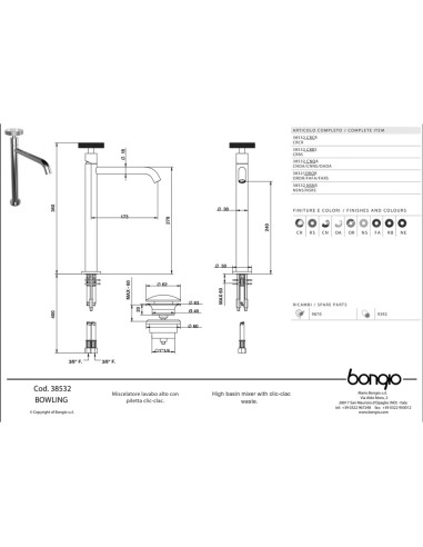 Bongio high sink mixer BOWLING Collection