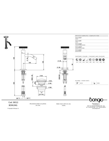 Bongio bidet mixer BOWLING Collection