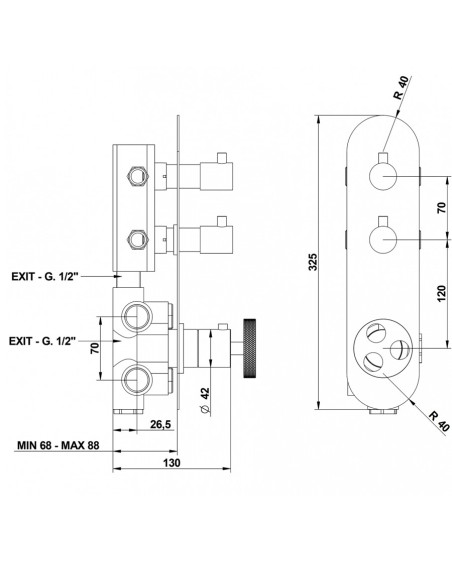 Bongio BOWLING Collection - Wall-mounted thermostatic mixer with two taps on a single plate