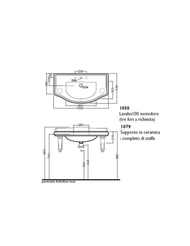 Kerasan Retrò Washbasin with ceramic support complete with brackets